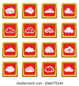 Cloud icons set vector red square isolated on white background 