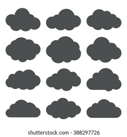 Cloud icons set. Vector silhouettes of a clouds. Black on white. Vector illustration.