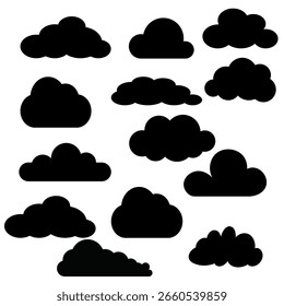Conjunto de silueta de iconos de nube. Ilustración vectorial. Iconos de nube negros
