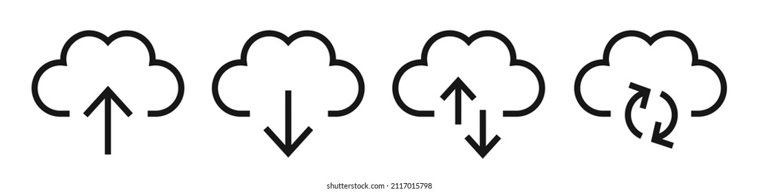 Iconos de nube. Carga, descarga de iconos de nube conjunto - ilustración vectorial