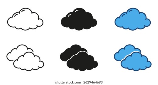 Iconos de la nube para el Clima y el pronóstico, línea y conjunto de iconos sólidos. Colección de símbolos en la nube para uso digital. Ilustración vectorial aislada.