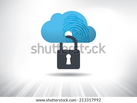 Cloud Identity Security Concept. Cloud icon with fingerprint locked with padlock. Layered file for easy customization. Fully scalable vector illustration.