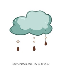 Cloud illustration in bohemian design, featuring decorative elements like hanging raindrops and a star, perfect for children's room decor, nursery prints, or whimsical patterns