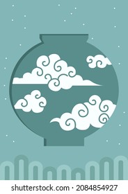 Cloud illustration in a ceramic jar silhouette.