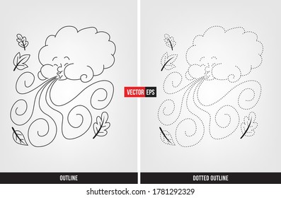Cloud illustration color and trace, tracing worksheet for preschool and kindergarten vector