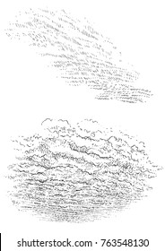 Cloud illustration, drawing, engraving, ink, line art, vector