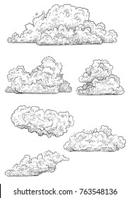 Cloud illustration, drawing, engraving, ink, line art, vector