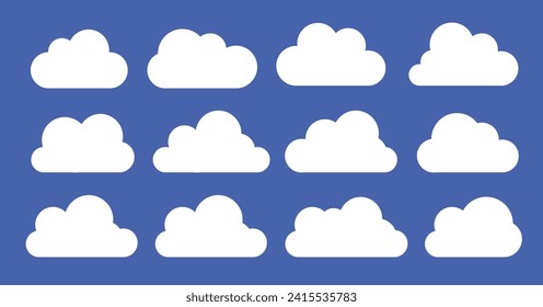 Ilustración en la nube, cielo, blanco, cúmulo, esponjoso, brillante, clima, azul, nuboso, atmósfera, banner de vector luminoso y plano para el sitio web de la página de aterrizaje