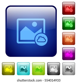 Cloud image icons in rounded square color glossy button set