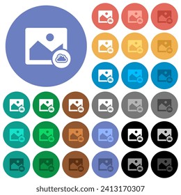 Cloud image multi colored flat icons on round backgrounds. Included white, light and dark icon variations for hover and active status effects, and bonus shades.