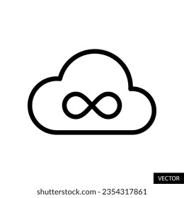 Símbolo de nube e infinito, almacenamiento en la nube ilimitado, icono de concepto de backup en línea en diseño de estilo de línea para sitio web, aplicación, interfaz de usuario, aislado en fondo blanco. Trazo editable. Ilustración vectorial EPS 10.