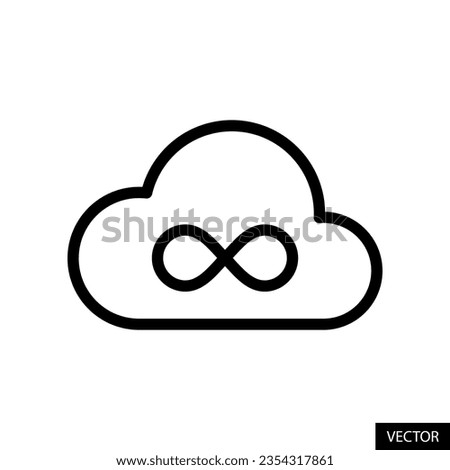 Cloud and infinity symbol, unlimited cloud storage, online backup concept icon in line style design for website, app, UI, isolated on white background. Editable stroke. EPS 10 vector illustration.