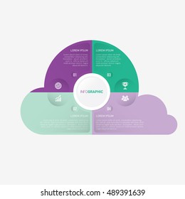 cloud infographic template pie purple and green charts with 4 steps