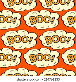 Cloud with inscription Boo, vector seamless pattern in comics style