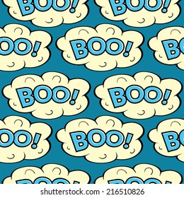 Cloud with inscription Boo, vector seamless pattern in comics style