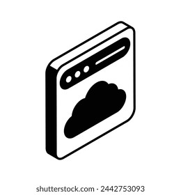 Cloud inside website isometric icon of cloud website, ready to use vector