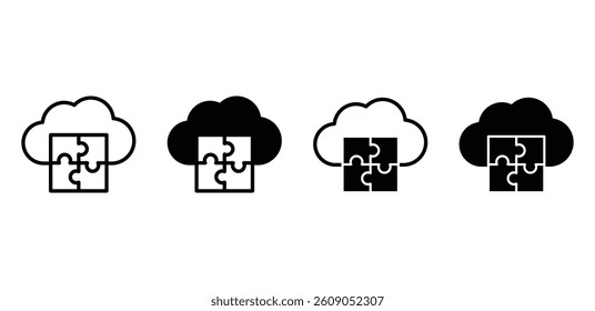 Cloud Integration API Puzzle Pieces Icon Set Black White Color Vector Design
