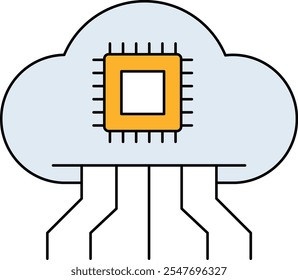 Cloud Integration Icon . Cloud Symbol Connected by Arrows to Multiple Devices. Black and yellow color.Vector illustration.