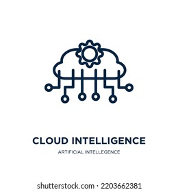 cloud intelligence icon from artificial intellegence and future technology collection. Thin linear cloud intelligence, computer, data outline icon isolated on white background. Line vector cloud 