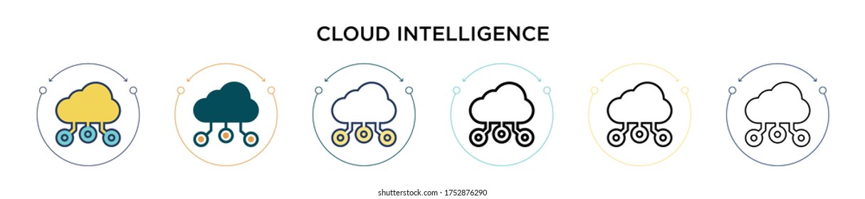 Cloud intelligence icon in filled, thin line, outline and stroke style. Vector illustration of two colored and black cloud intelligence vector icons designs can be used for mobile, ui, web