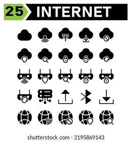 Cloud Interface Icon Set Include Cloud, Connection, Internet, Network, Web, Upload, Download, Remove, Block, Shield, Protect, Security, Find, Padlock, Sync, Refresh, Router, Search, Server, Database