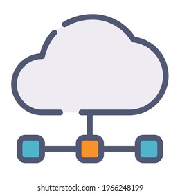 cloud internet connection network single isolated icon with flat dash or dashed style