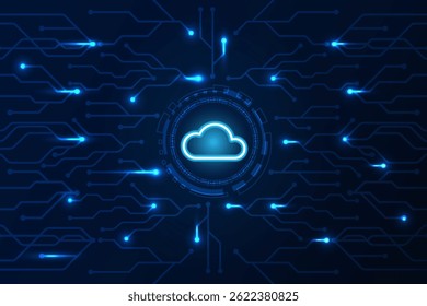 Cloud internet data storage database and data server with circuit board, digital technology concept, vector and illustration