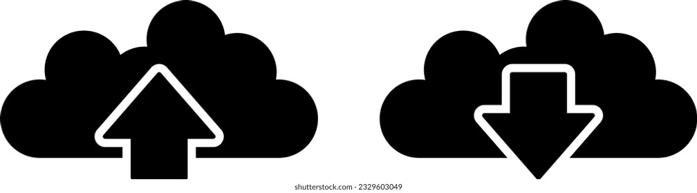 Cloud Internet Data Upload and Download with Up and Down Arrow Black Flat Icon Set. Vector Image.