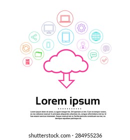 Cloud Internet Download Logo Set Computer Thin Line Simple Icons Colorful Collection Minimalistic Style Vector Illustration