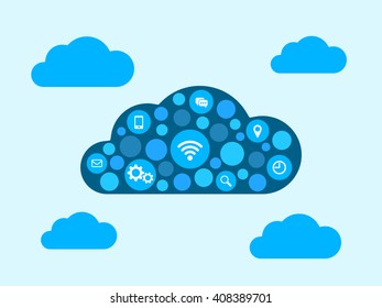Cloud with internet icons on the blue sky