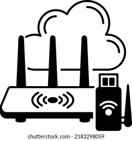 Cloud internet wireless Device Vector Icon Design, Cloud Processing Symbol, Computing Services Sign, Web Services and Data Center stock illustration, IOT wifi Router Concept