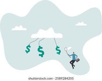 Cloud investment, new technology using cloud computing stock rising up and gain more profit in new normal economic .business concept.flat character.