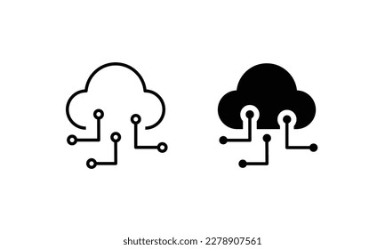 Cloud IOT icon with wifi sign, Internet of Things symbol, black line isolated on white background, editable stroke vector illustration. cloud service illustration sign. communication symbol.