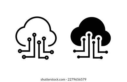Cloud IOT icon with wifi sign, Internet of Things symbol, black line isolated on white background, editable stroke vector illustration. cloud service illustration sign. communication symbol.