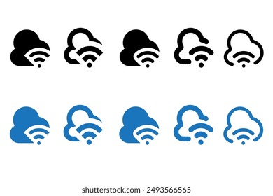 Cloud IOT icon with wifi sign, Internet of Things symbol, black line isolated on white background, editable stroke vector illustration. cloud service illustration sign. communication symbol.
