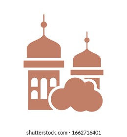 cloud and islam mosque over white background, silhouette style, vector illustration