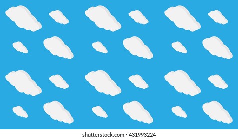 Cloud isometric seamless pattern isolated on blue background