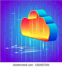 cloud isometry, coding, vector illustration