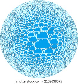 Cloud items are arranged into spheric group. Cloud icon bubble collage. Abstraction spheric cluster collage is combined with cloud items.
