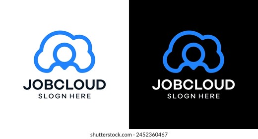 Cloud job logo design template. Cloud logo with people logo design graphic vector illustration. Symbol, icon, creative.