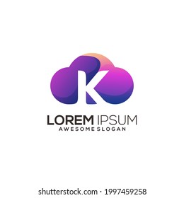 Gradiente de ilustración colorida con el logotipo de la nube con letra k