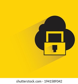 cloud and key security with shadow on yellow background