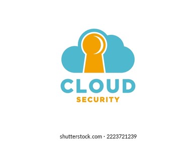 Cloud and Keyhole for Secure, Private upload, server, data logo design inspiration
