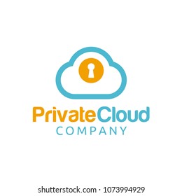 Cloud and Keyhole for Secure/Private upload, server, data logo design inspiration