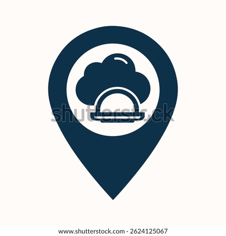 Cloud Kitchen Location Pin Icon, Food Spot Map Marker, Cooking Symbol