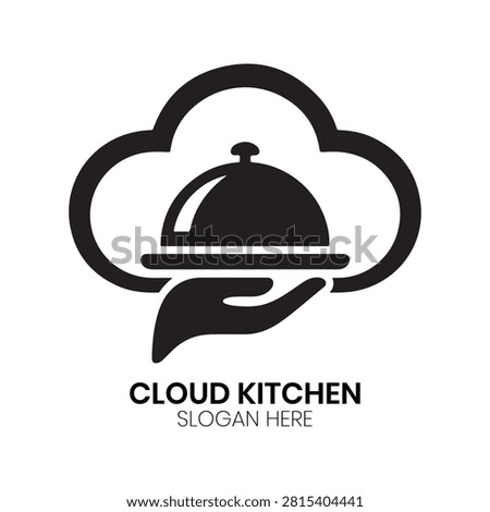 Cloud Kitchen logo displays a serving tray encased in a cloud motif, held gently by a supporting hand design. This professional corporate identity structure is ideally suited for food delivery apps, catering services, online meal providers, or cloud kitchen networks wanting a modern business logo.