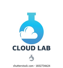 cloud lab negative space logo design template