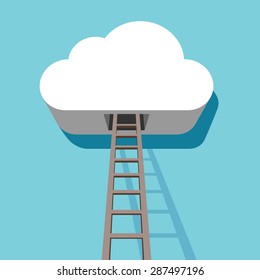 Cloud with ladder leading inside 3D flat design template.
