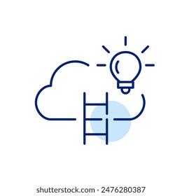 Cloud and ladder with light bulb. Creative innovations in technology making professional growth easier. Pixel perfect 