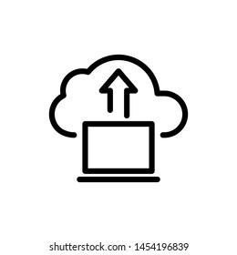 Cloud with laptop and arrow isolated on white background ,Thin line icon ,Vector Illustration for symbol web or app stock
